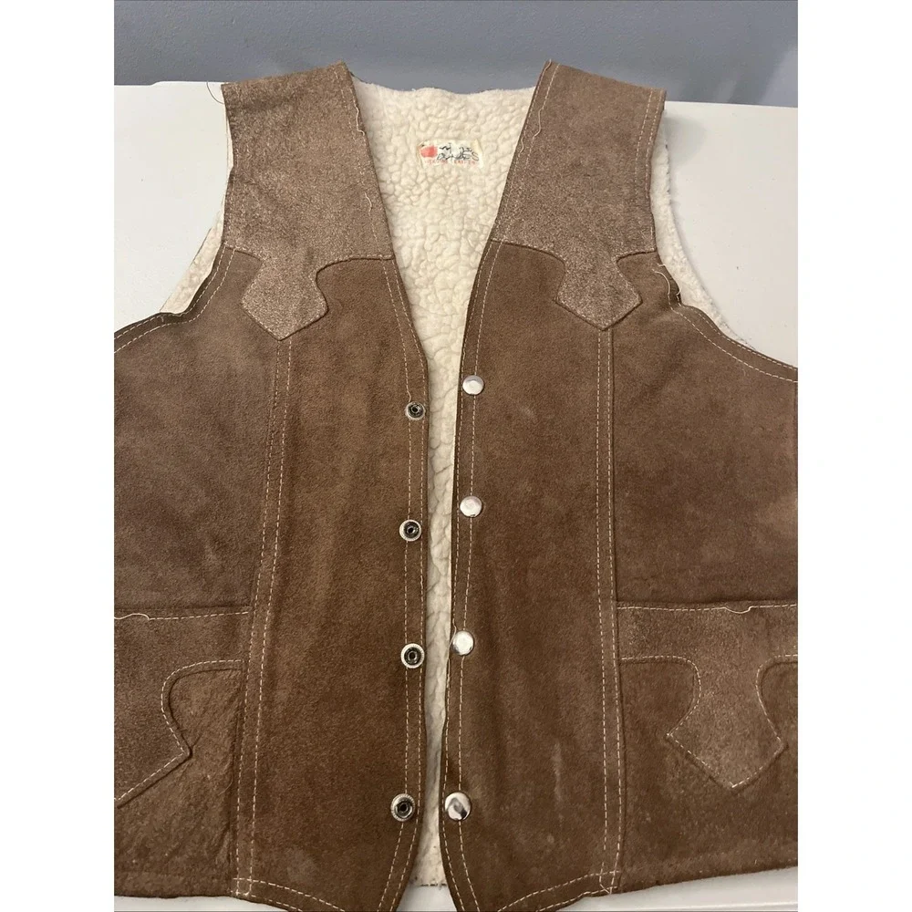 Joe's Genuine Leather Brown Suede & Sherpa Lined Leather Vest Snaps Pockets
